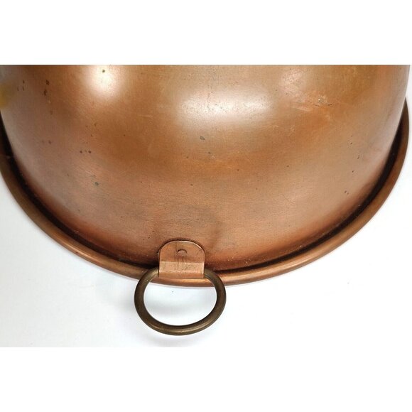 Vintage Large 10" x 5" Round Copper Rolled Edge Mixing Bowl Kitchen w/Brass Ring - Picture 9 of 9